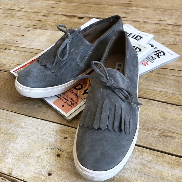 steve madden gray suede slip ons